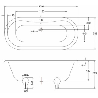 Burlington Windsor 170cm Double Ended Bath with Luxury Feet